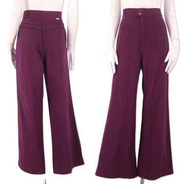 70s DID IT high waisted bell bottoms 30, vintage 1970s plum aubergine flares, Dittos jeans, brushed cotton 70s bells pants 10 