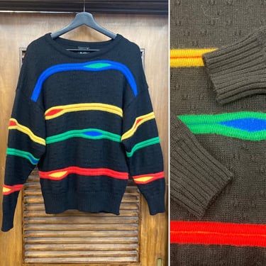 Vintage 1970’s Op Art Black Background Texture Mod Sweater, 70’s Pullover Top, Vintage Clothing 