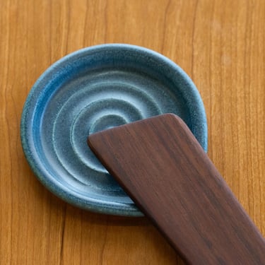 Ceramic Spoon Rest | Handmade Pottery | Soap Dish | Satin Blue | Wheel Thrown | Ladle Rest | Kitchenware | Foodie Chef Cook Gift 