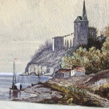 French Chateau Watercolor, Original Artwork, ca 1800s, Grand Tourist Art, Original Work 