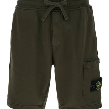 Stone Island Green Shorts With Elastic Drawstring Waist And Logo Patch On The Front In Cotton Man