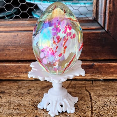 Signed Glass Egg Paperweight~Artisan Blown Glass 