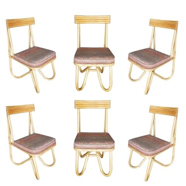 Restored Bent "Loop" Leg Rattan Dining Side Chair, Set of Six 