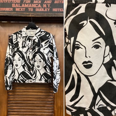 Vintage 1990’s Pop Art Faces Fashion Jacket, 90’s Trucker Jacket, 90’s Pop Art, 90’s Era Fashion, 90’s Jacket, Vintage Clothing 