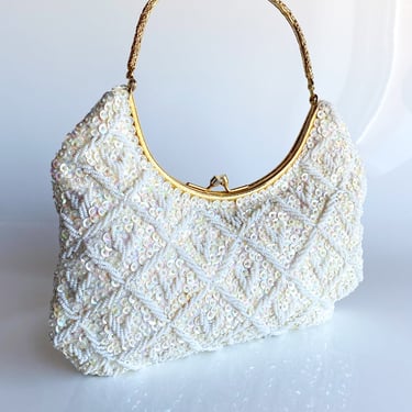 Vintage White Sequin & Beaded Handbag