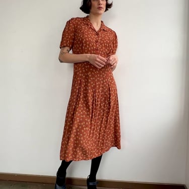 Cinnamon 1940s Print Dress (M)