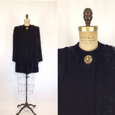 Vintage 40s jacket | Vintage black silk velvet  jacket | 1940s three quarter length coat 