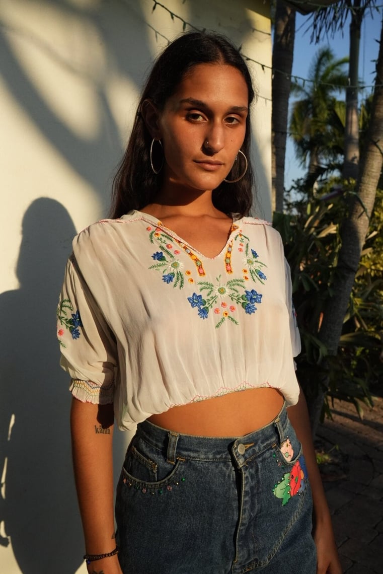 1940's Hungarian Embroidered Peasant Blouse with Colorful