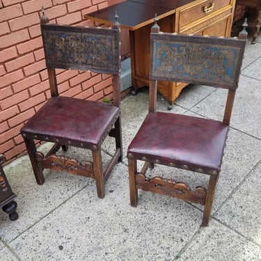 Pair of Mahogany Spanish Colonial High Back Chairs