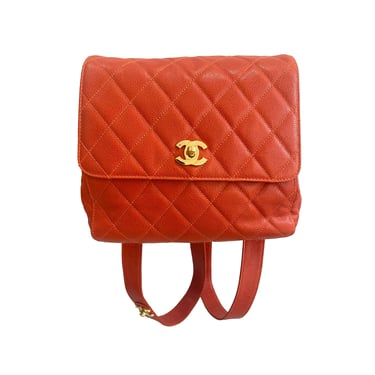 Chanel Orange Quilted Backpack