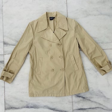 Vintage GAP Trench Coat Jacket Double Breasted Beige Cotton Womens M Preppy 