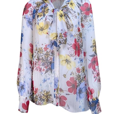 Erdem - White Multi Floral Print Sheer Blouse Sz M