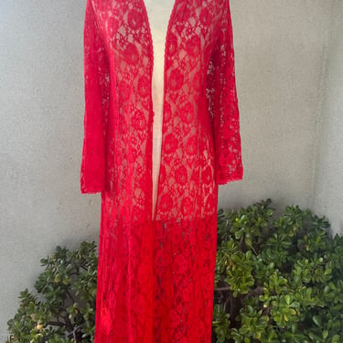 Vintage sexy red lace sheer robe Sz medium by Glydons 