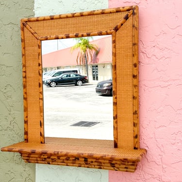 Tortoiseshell Bamboo Mirror with Shelf | Palm Beach Regency - Lake