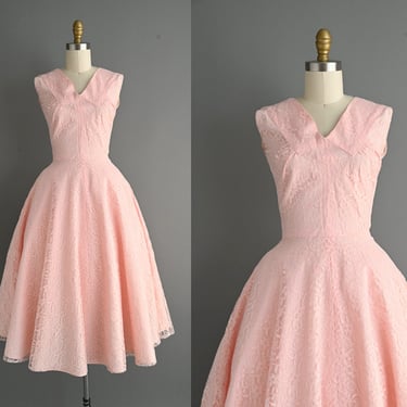 Vintage 1950s Dress | Cupcake Sweeping Full Skirt Pink Party Dress | Small 