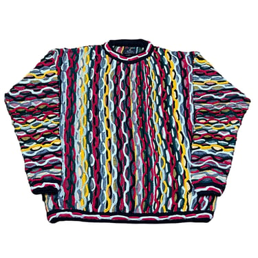 Vintage 90's Coogi Style Bergati Sweater | Cable Knitwear Pullover Sweater | Multi Color Crewneck Jumper | Cosby Biggie Size XL 