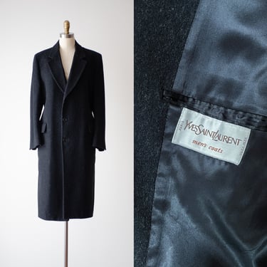 Yves Saint Laurent coat | 80s 90s designer vintage YSL charcoal gray black wool dark academia style heavy wool jacket 