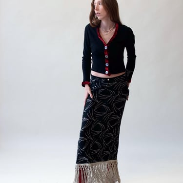 Black Knit Skirt w/ sequins and fringe | Voyage Invest in the Original 