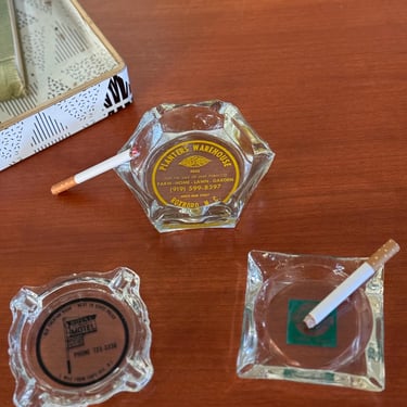 Vintage Glass Advertising Ashtrays/Catchalls - Royal Motel, Planters Warehouse & Green’s 