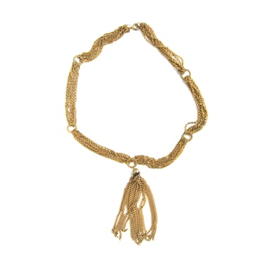 Vintage Statement Necklace with Tassel Pendant, Gold Tone Necklace with Tassel Drop, Vintage Costume Jewelry, Gold Chain Necklace 