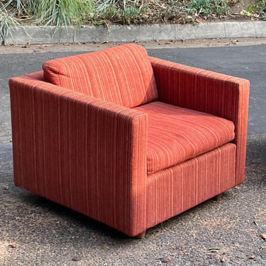 Mid-Century Red Orange Cube Lounge Chair - Circa 1970s 