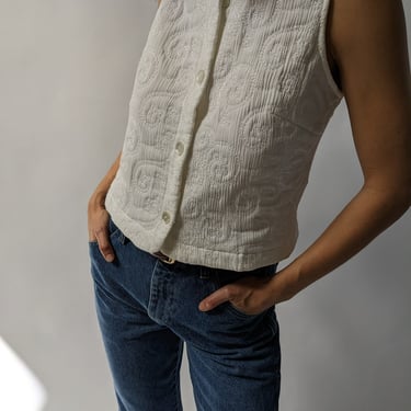 Vintage Ivory Embroidered Button Vest