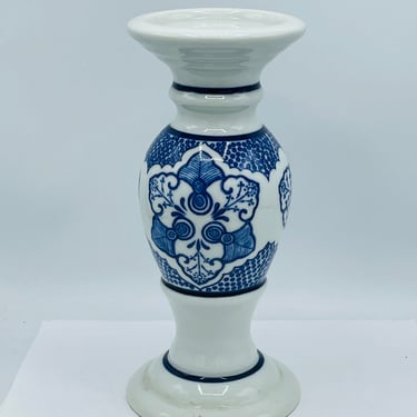 Blue and White Pillar Candle Holder- 9.5" Chip Free 