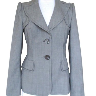 Escada, Vintage Blazer, Jacket, Size 36 Women, Gray Wool Blend, Fitted 