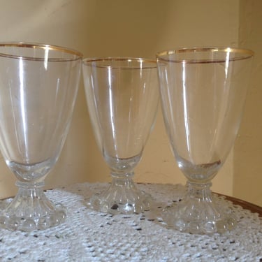 Vintage set of (3) Anchor Hocking Juice Glasses with Gold Trim  Berwick Bubble Boopie Pattern 