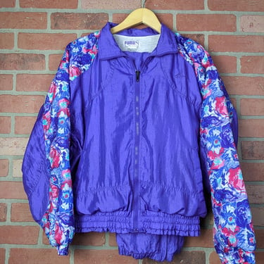 Vintage 80s 2-Piece Puma Floral Print ORIGINAL Windbreaker / Pants Combo - Medium 