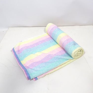 Vintage 80s Pastel Rainbow Cotton Bath Towel 