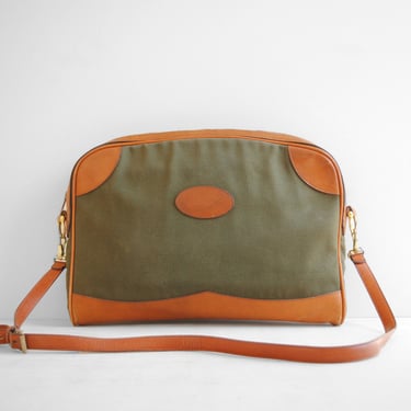 Vintage Canvas and Leather Cross Body Bag, Laptop Case 