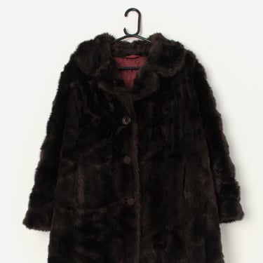 Vintage faux fur jacket in dark brown, cosy fluffy Winter coat - Medium 