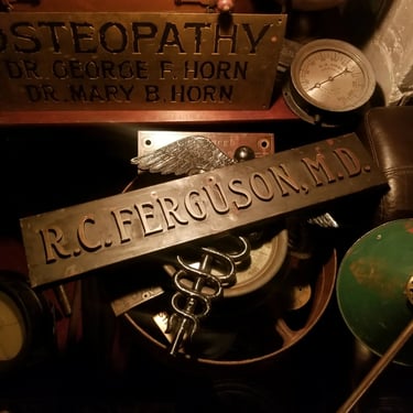 Antique Oak/Copper/Brass Medical Plaque Dr Ferguson Arcadia Louisiana C1910 