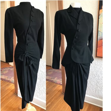 Stunning 1940's Couture "Herbert Songheim" Sophisticated Designer Dress and Matching Jacket-- Size small 