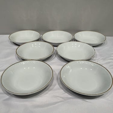 7 Antique Imperial Ironstone Berry Bowls Gold Trim Bishop & Stonier, 1800s tableware, English cottage core decor, with and gold table plates 