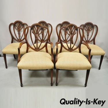 Antique Mahogany Hepplewhite Carved Drape Heart Back Dining Chairs - Set of 6