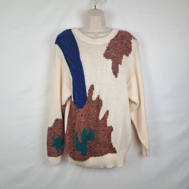 Vintage 90s Cream Desert Scene Sweater 