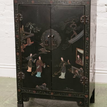 Black Chinoiserie Bar Cabinet