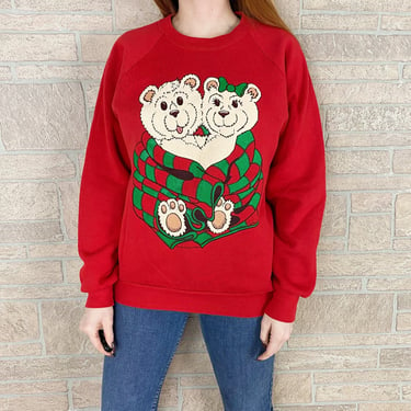 80's Vintage Snuggle Bear Holiday Christmas Sweater 