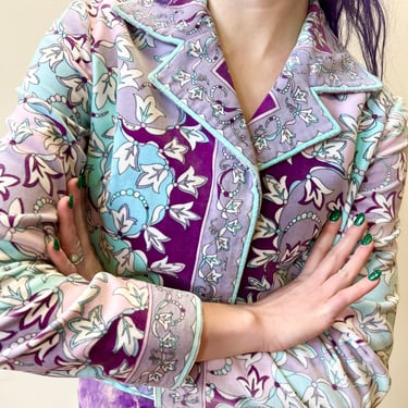 70’s Emilio Pucci Pastel Velvet Psychedelic Floral Cropped Jacket