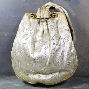 Vintage Brocade Purse | Garay Gold Flower Handbag with Wrist Strap | Party Purse | Comes with Original Comb and Mirror | Bixley Shop 