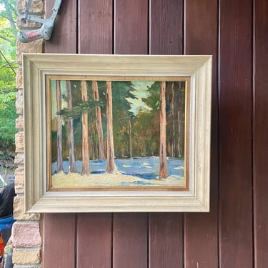 Snowy Woods Vintage Oil Painting signed SLYE Northwest 