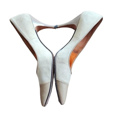 1950s Beige Shoes High Heels Pointy Toe Andrew Geller Two Toned 8.5 