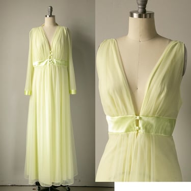 1960s Lingerie Set Nightgown Robe Sheer L 