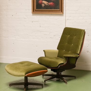 Heywood Wakefield Olive Green Chair with Ottoman