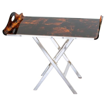 Christian Dior 1960s Folding Tray Table Tortoiseshell Lucite and Silver Plate