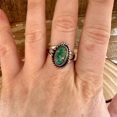 VINTAGE DARLING Silver & Turquoise Ring | Vintage Jewelry | Sterling, Patina | Southwestern Style | Size 8 