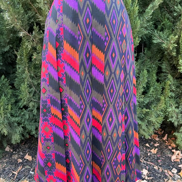 1990s Jaeger Aztec Print Pleated Skirt 