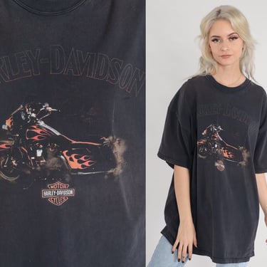 Harley Davidson T-Shirt Y2k San Jose California Shirt Chopper Flames 1 Graphic Tee Motorcycle Biker TShirt Black Vintage 00s Mens 2xl xxl 